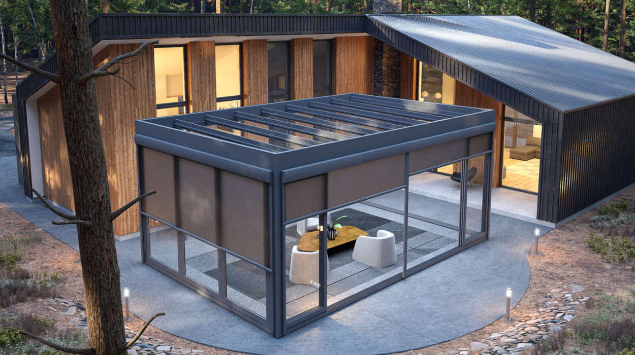 CUBO Sunroom with Sliding and Folding Glass and Zip Screen