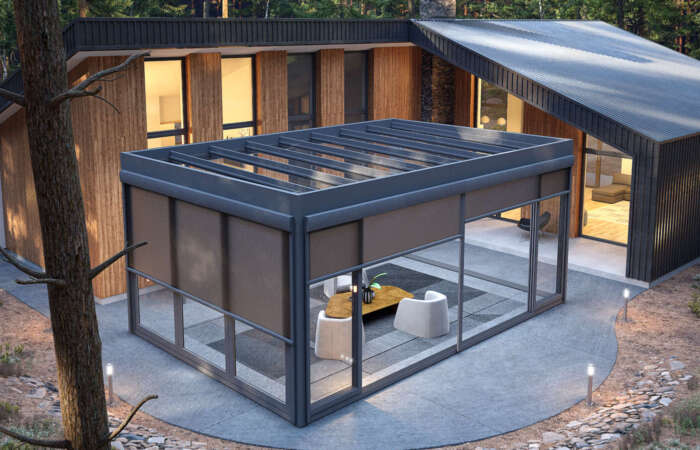 CUBO Sunroom with Sliding and Folding Glass and Zip Screen