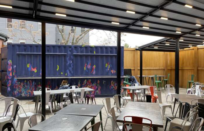 Tectona Flat Awning Roof Pergola in Sonder Restaurant Boston