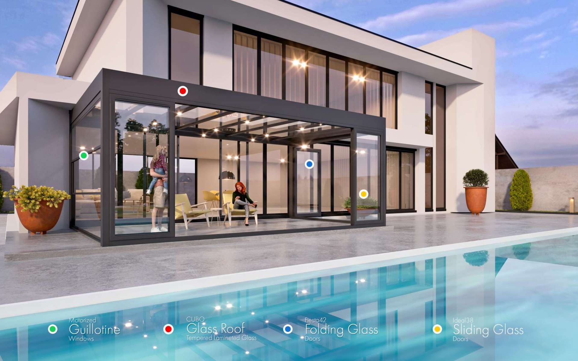 CUBO SUNROOM SLIDING GLASS GUILLOTINE GLASS FOLDING GLASS DOORS